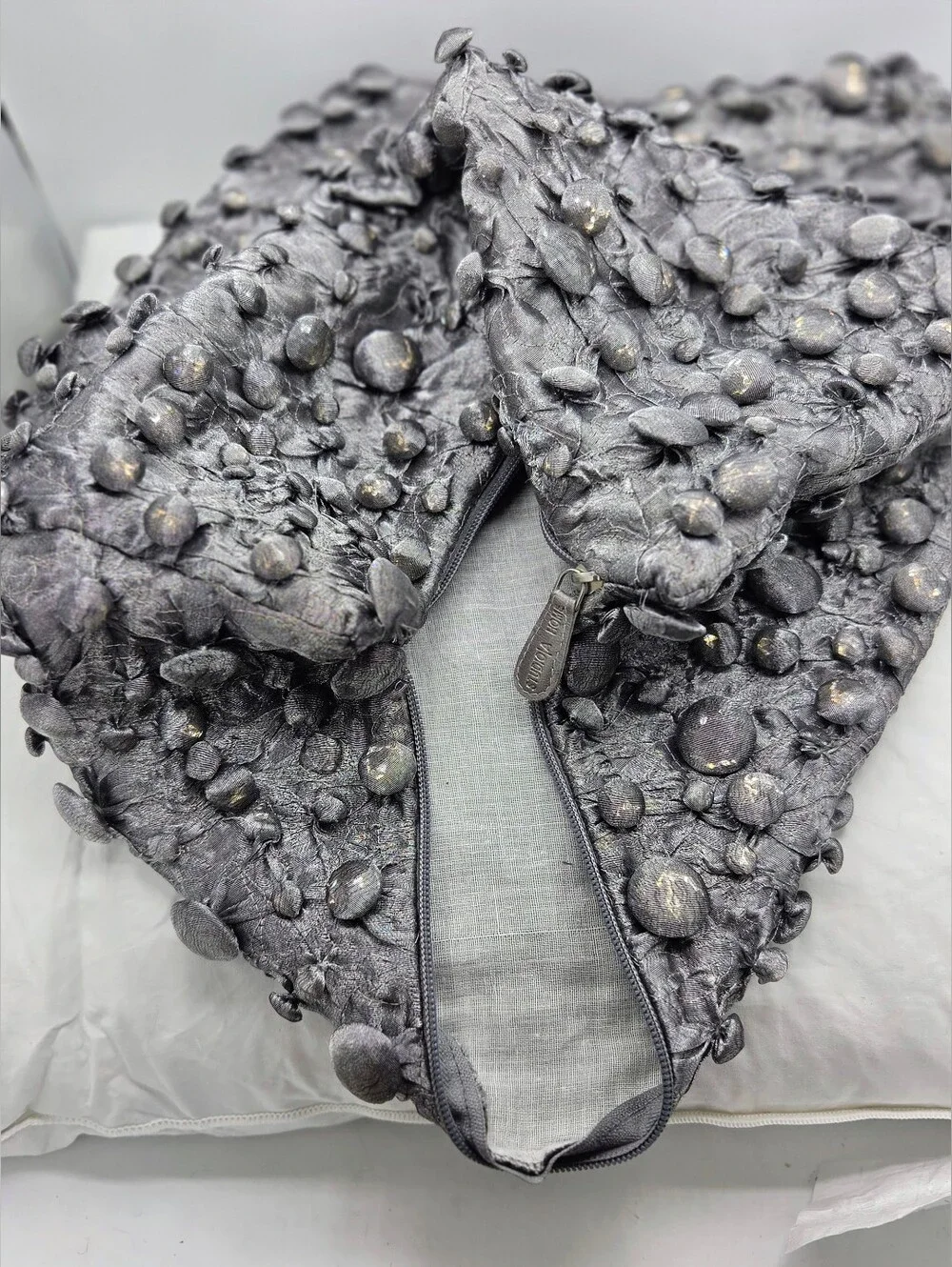 Studio A Home Global Views Metallic Gray Textured Button Feather Pillow 20x20